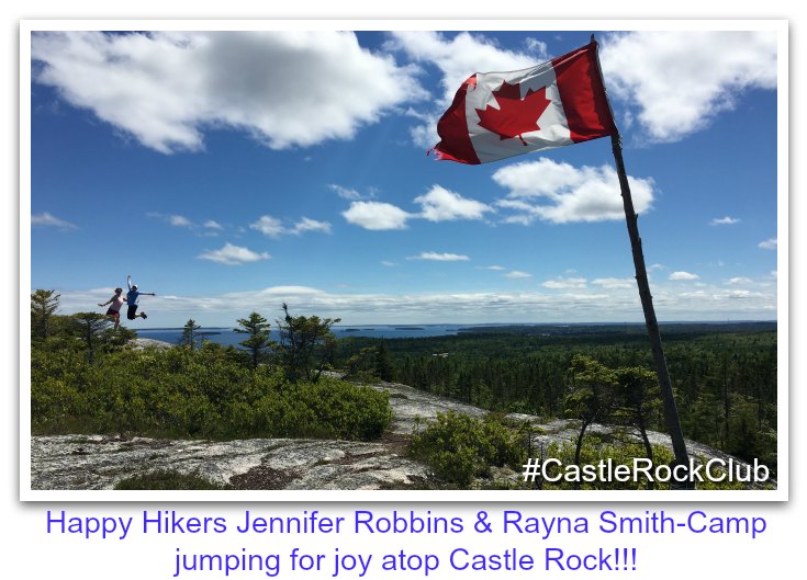 #CastleRockClub Happy Hikers Jennifer Robbins & Rayna Smith-Camp jumping for joy atop Castle Rock