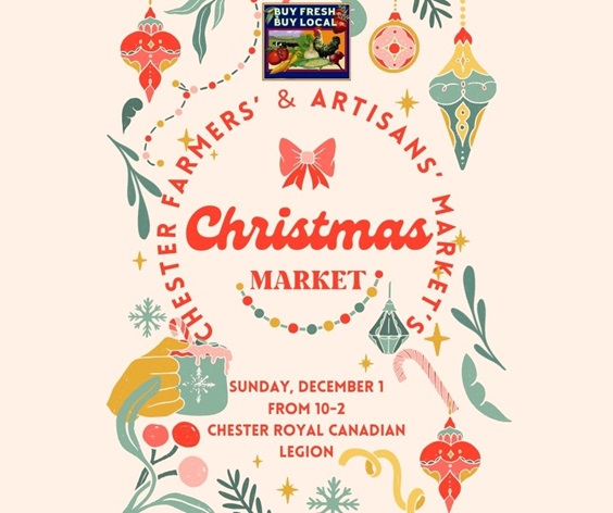 poster for Chester Farmers' & Artisan Christmas Market with ornaments and a beige background