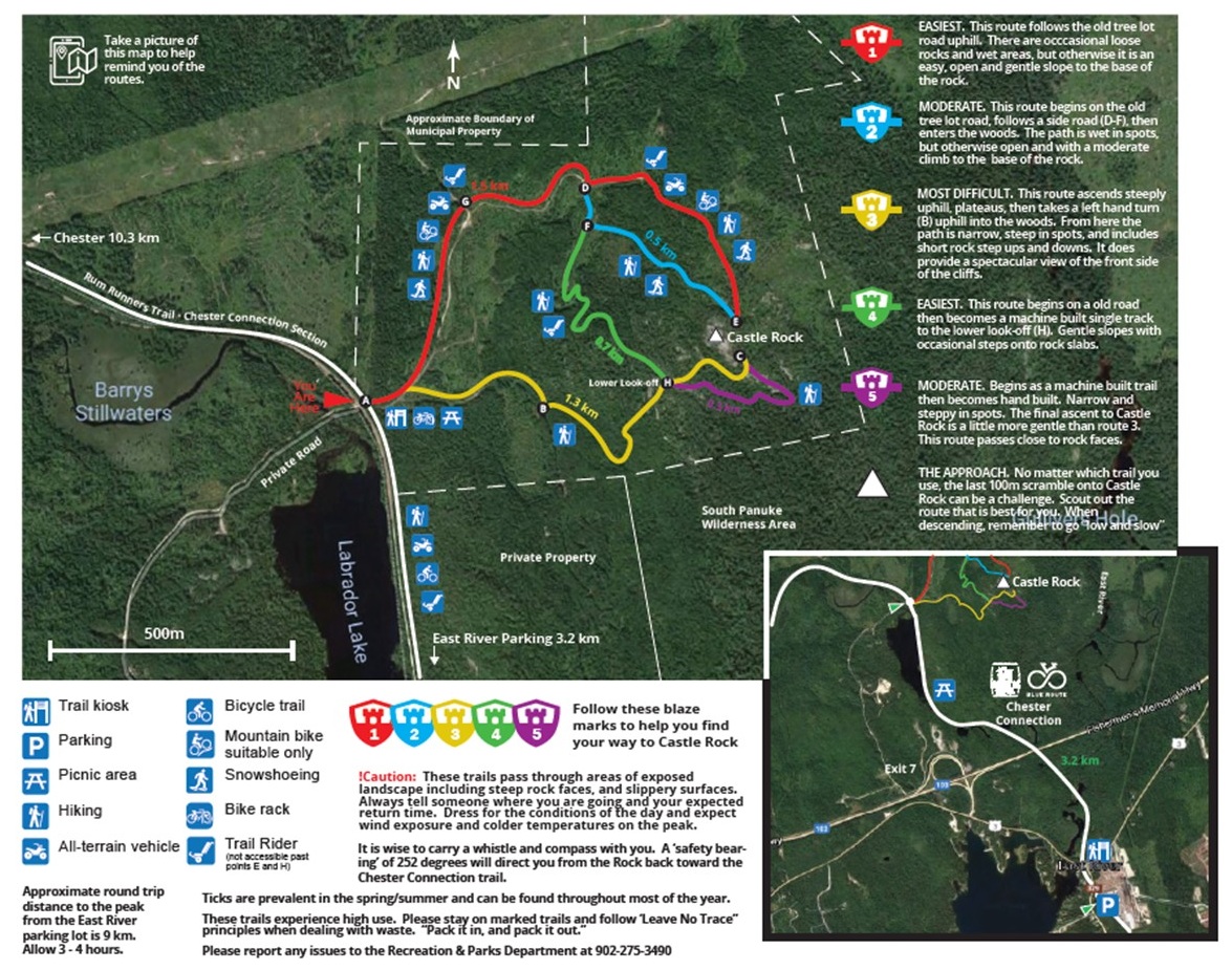 Map of Castle Rock Trail Options