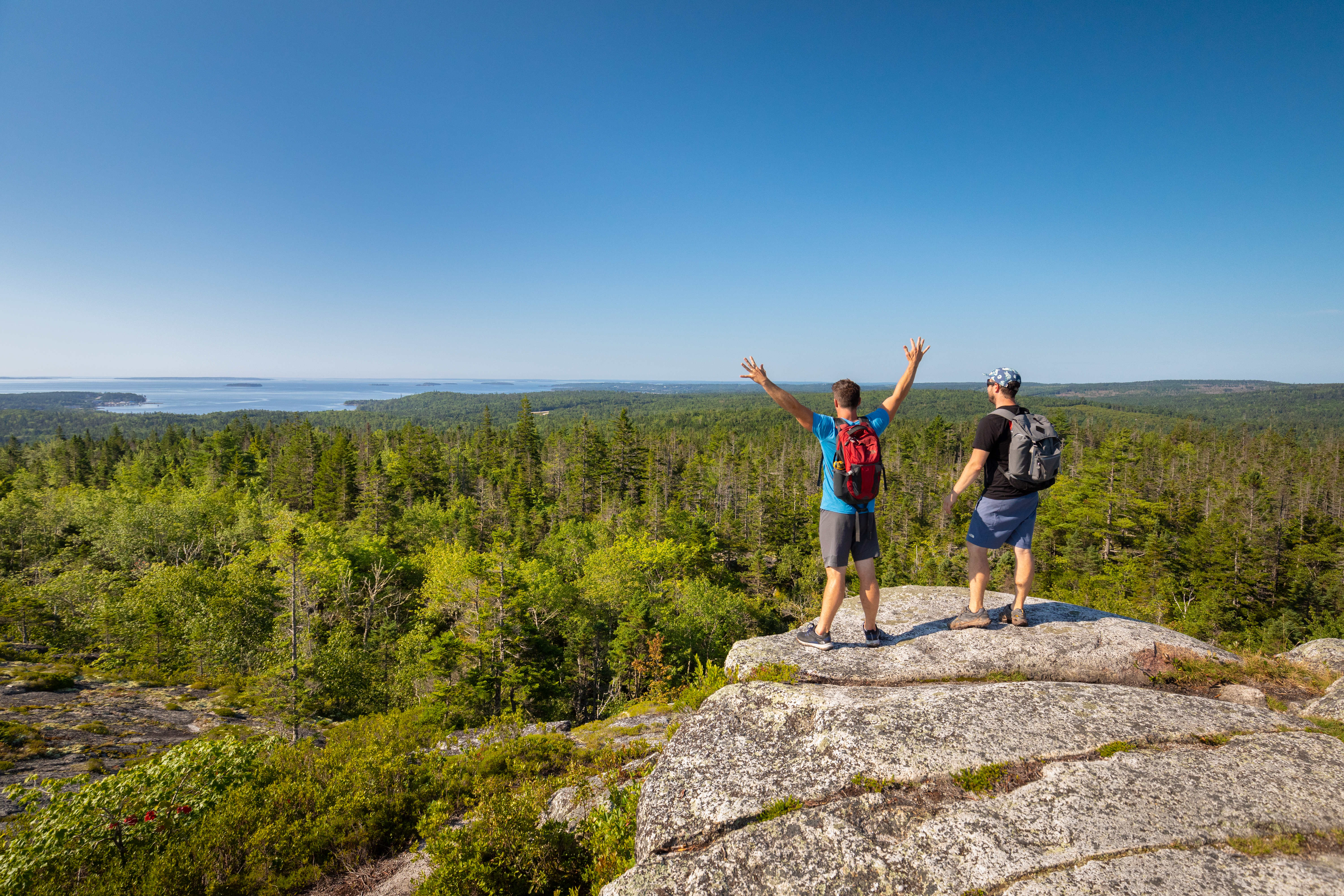 Two people standing at the top of Castle Rock taking in the view