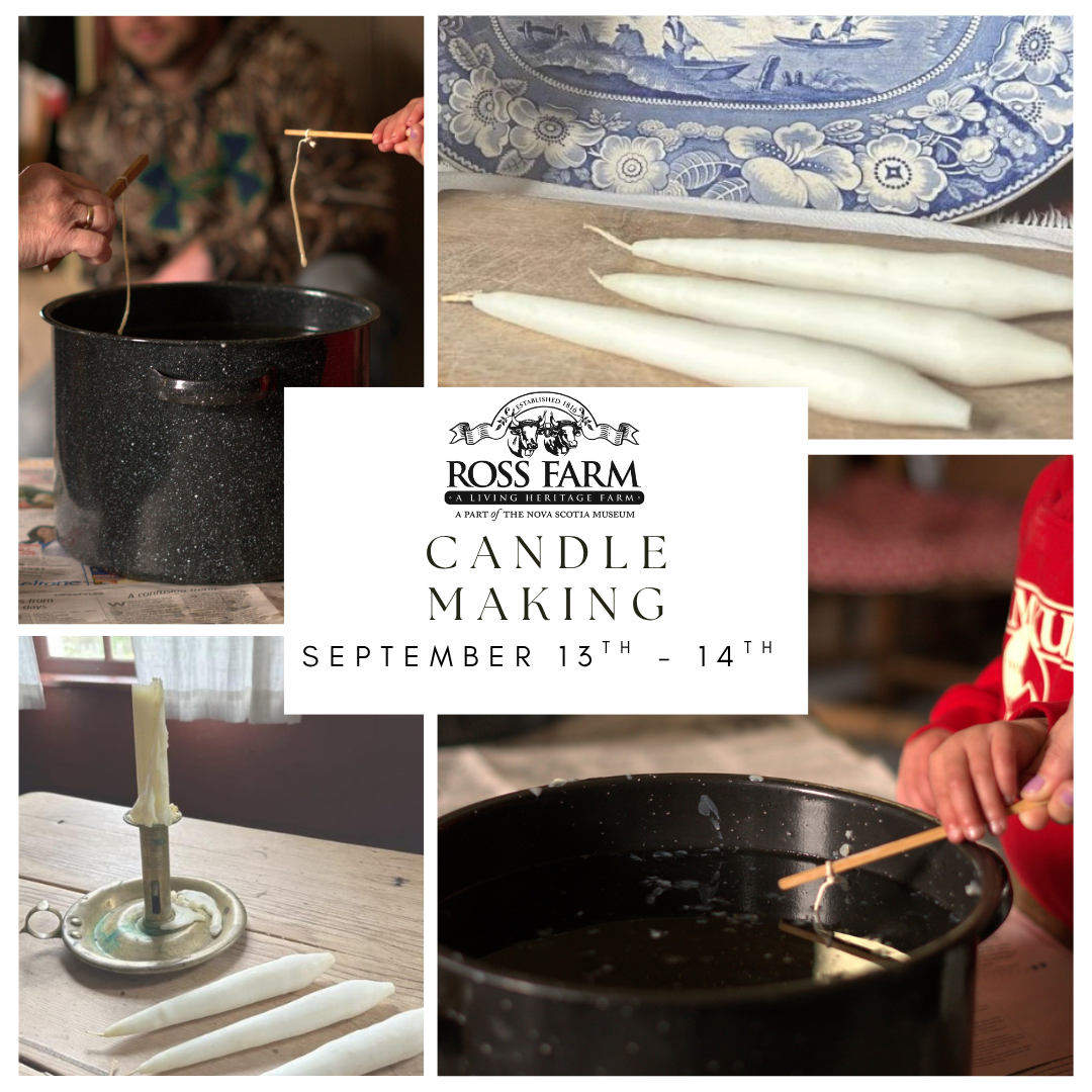 Collage of candle making, melting wax, dipping, and drying finished candle