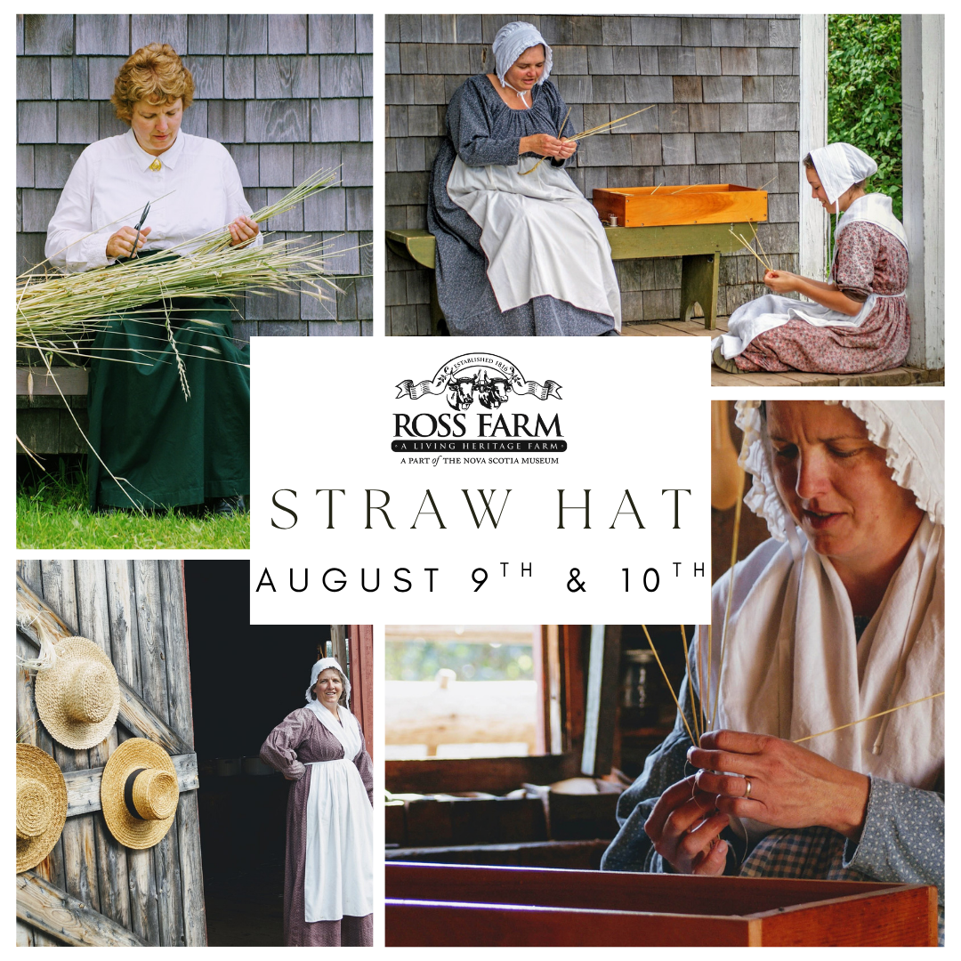 Collage of museum interpreters making straw hats