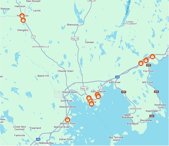 Map of shopping locations across the Municipality of Chester