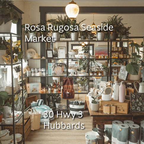 Photo of shelves and tables filled with local goods at Rosa Rugosa