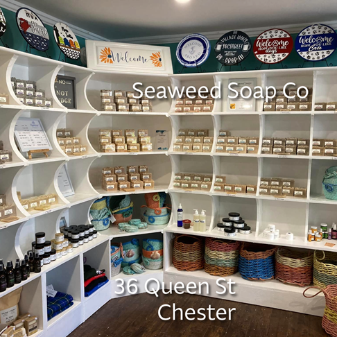 Photo of the inside the seaweed soap co with handmade soap and local goods on shelves