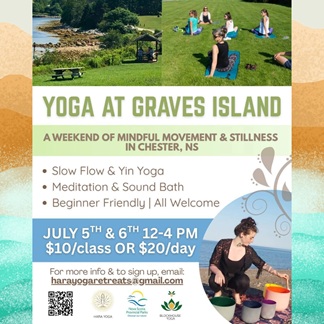 Photos of graves island and people doing yoga