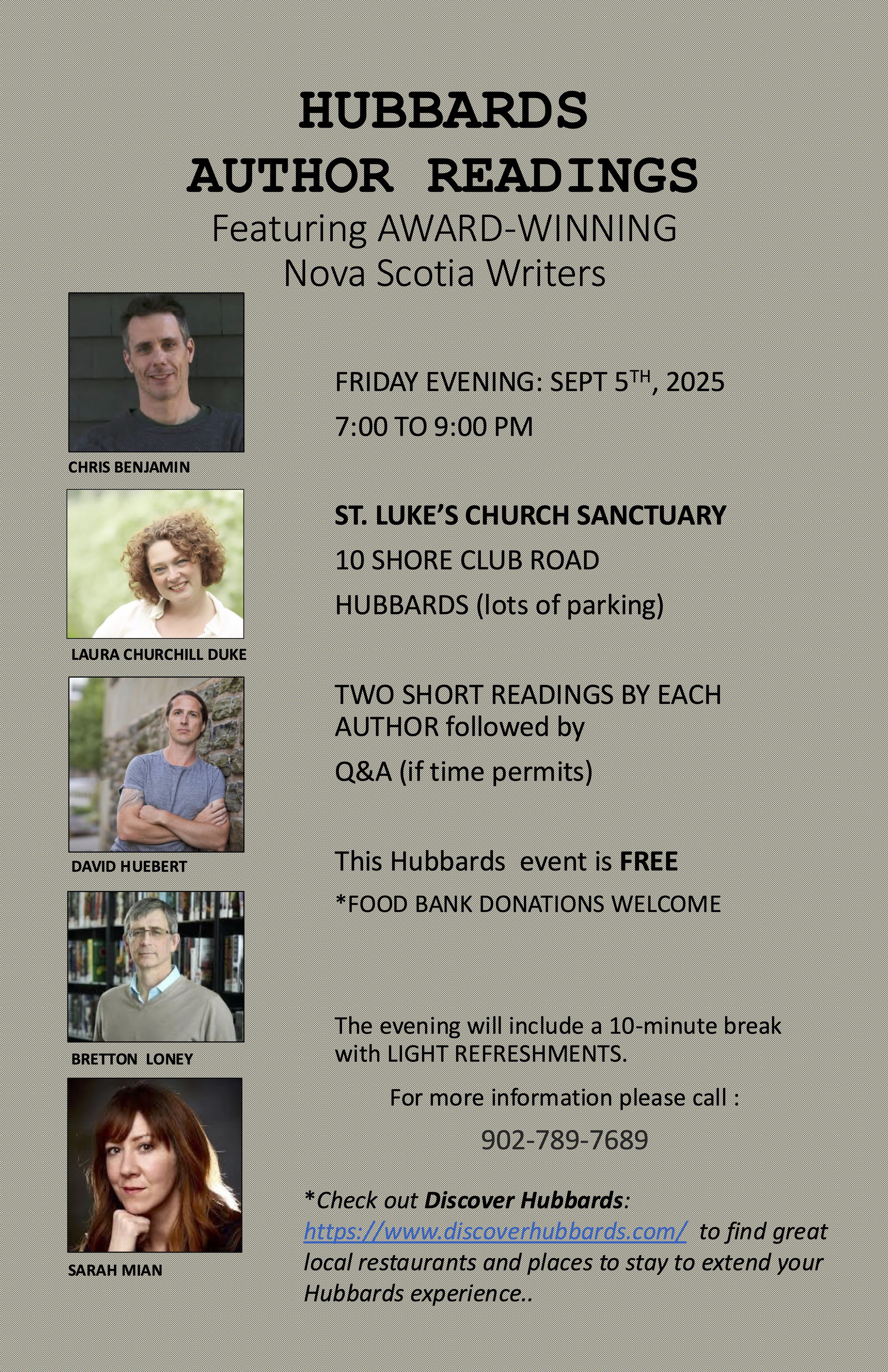 Poster with event details and photos of authors