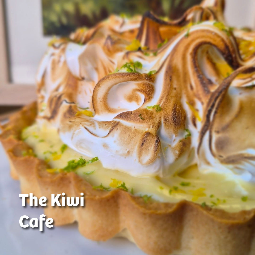 Photo of a kiwi lime tart with meringue