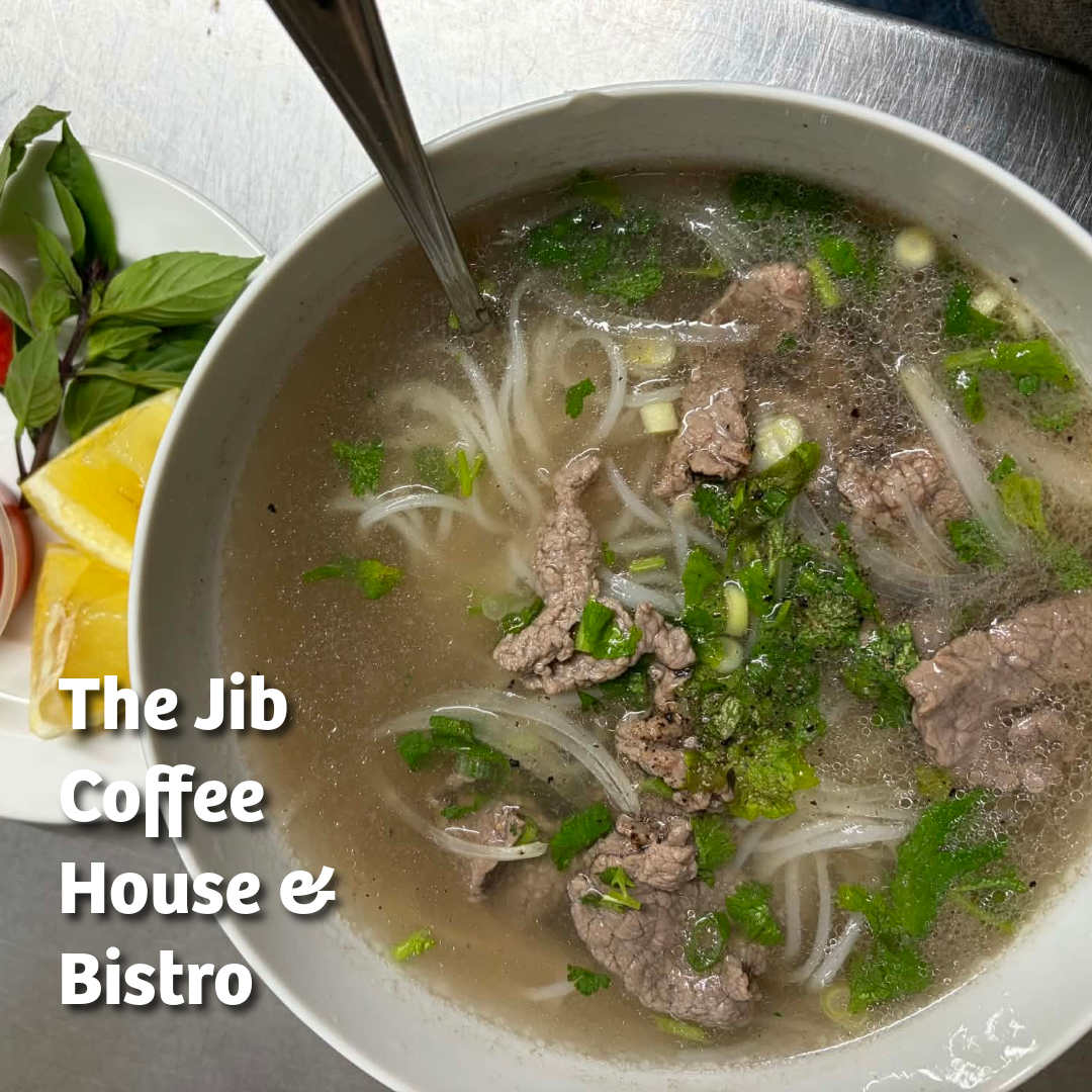 Images shows a bowl of beef pho