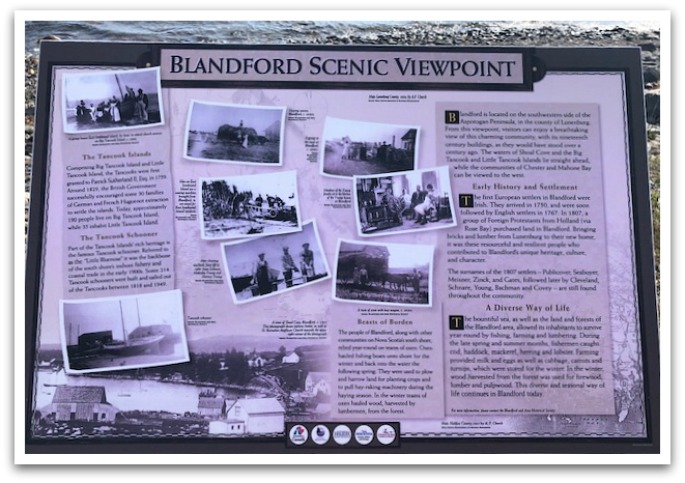 A black and white information panel titled "Blandford Scenic Viewpoint" with old photos on it.