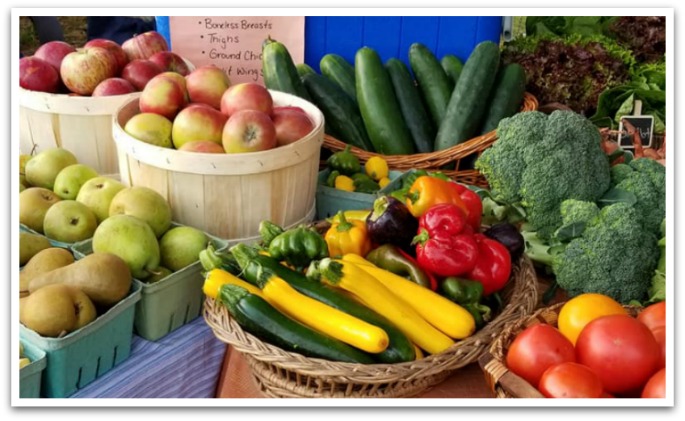 Baskets of fruit and vegetables 