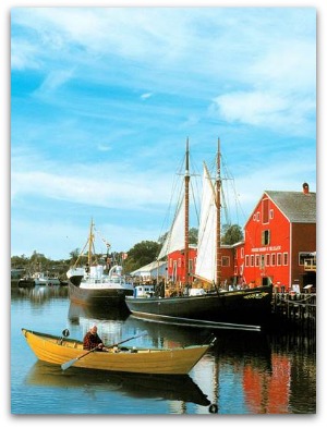 Man in a canoe by Lunenburg waterfront