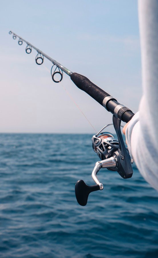 Fishing rod being held over the ocean