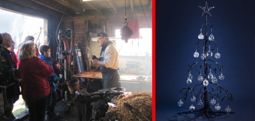 Man demonstrating a craft to a group in a shed