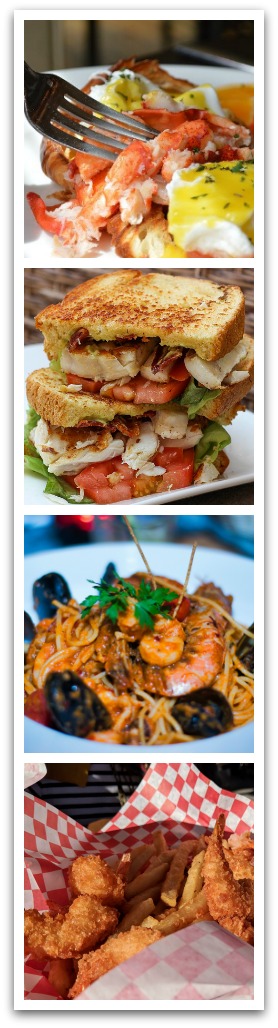 Collage of seafood dishes.