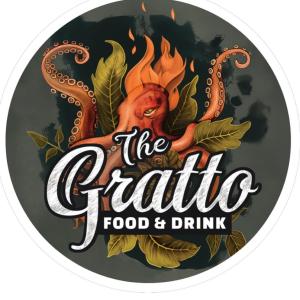 Logo of the Gratto with an octopus on a black circle