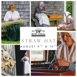 Collage of museum interpreters making straw hats